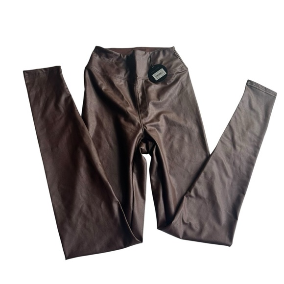 Aerie Offline Luxe Faux Leather Leggings Dark Brown NWT - Picture 3 of 6